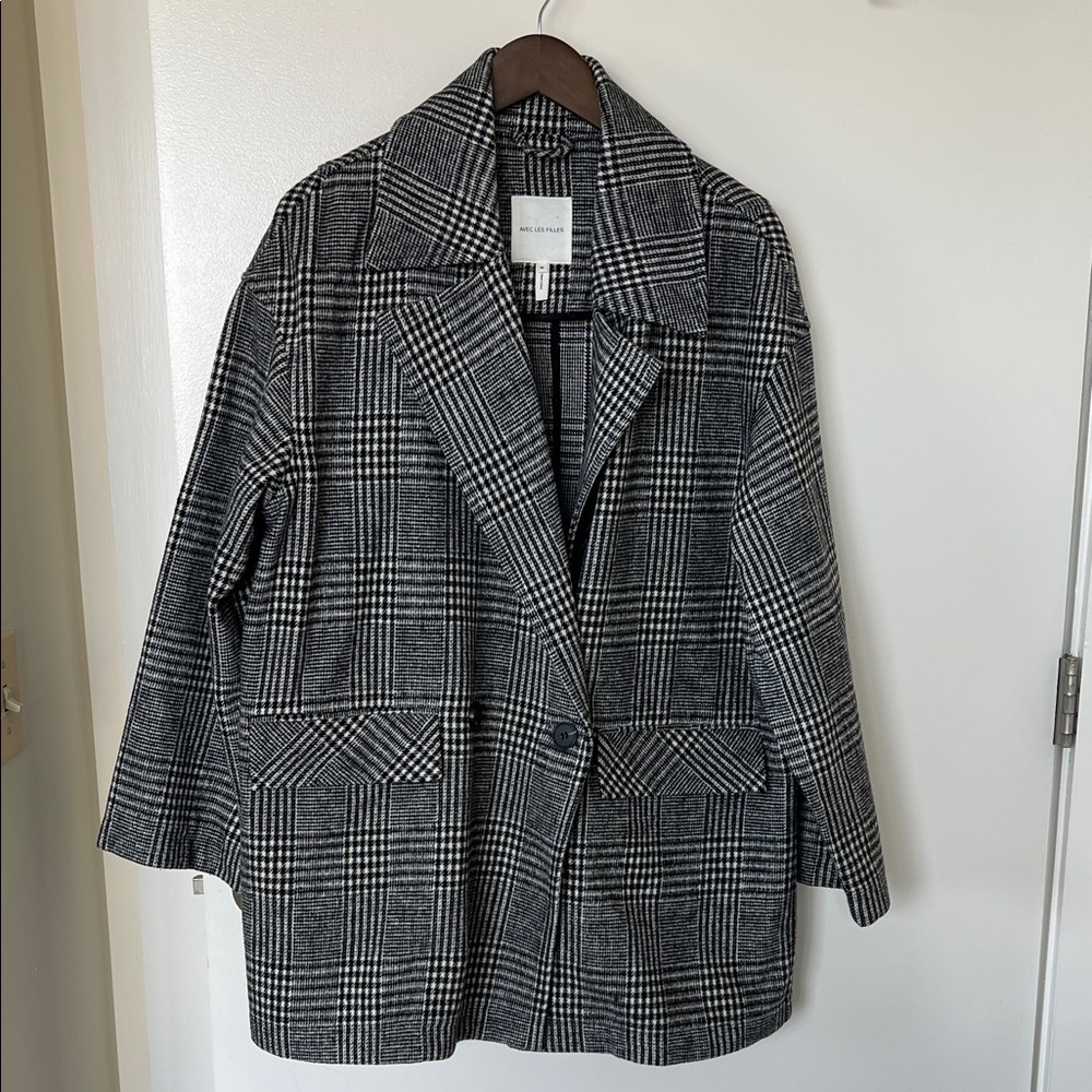 Anthropology Avec Les Filles Black and White Checkered Blazer